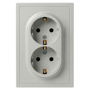 Розетка Эра Galaxy 15-2104-03 с заземлением двойная 2X2P+E Schuko 16А-250В IP20 алюминий Б0070681