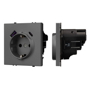 Розетка зк со шторками с USB тип А+С софт-тач серый базальт Arlight SCT-MUAC-SFPL-GR (250V, 16A) 054287(1)