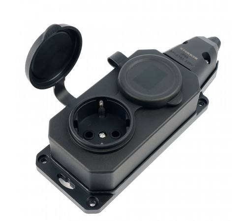Розетка переносная 2-местная c/з Stekker RST16-2-44 250В 16А IP44 черный 50805