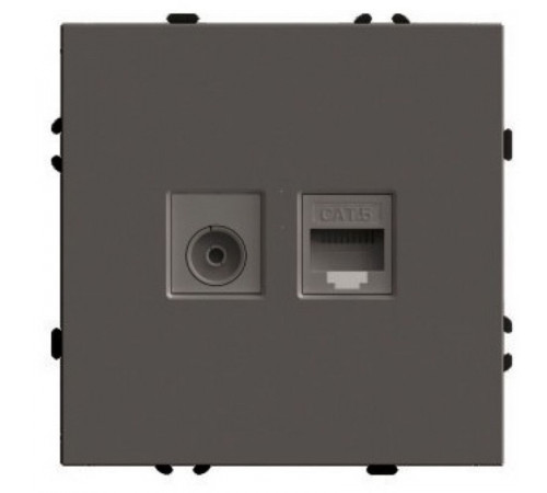 Розетка TV + компьютерная RJ-45 (механизм) Stekker Эмили RST00-5106-09 антрацит soft touch Розетка TV + компьютерная RJ-45 (механизм) Stekker Эмили RST00-5106-09 антрацит soft touch