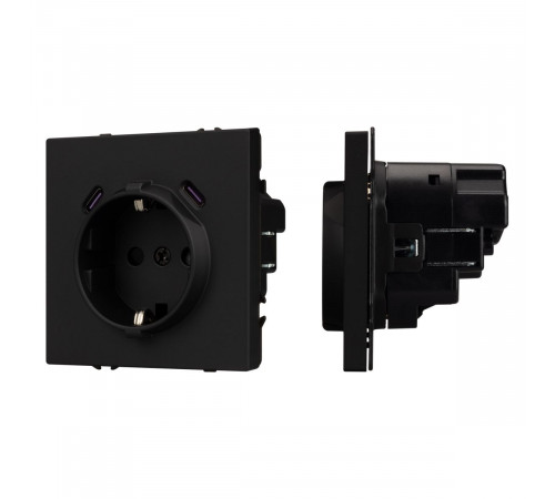 Розетка зк со шторками с USB тип C+С софт-тач черный оникс Arlight SCT-MUCC-SFPL-BK (250V, 16A) 061813(1)