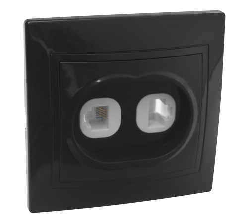 Розетка телефонная RJ11 + компьютерная RJ45 скрытой установки IP20, черная 