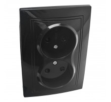 Розетка 2П двойная с защ. шт. скрытой установки 16А 250В IP20, черная (керамика) 