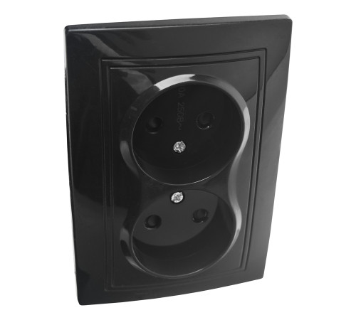 Розетка 2П двойная с защ. шт. скрытой установки 16А 250В IP20, черная (керамика) 