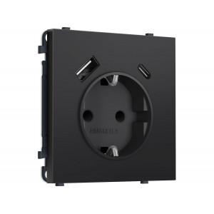 Комплект механизма электрической розетки SIGMA Черный матовый 2USB A+C 20W Ambrella Volt MS810010 (SP8100, PR160)