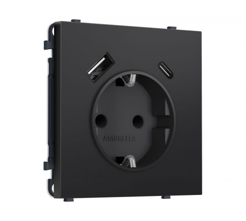 Комплект механизма электрической розетки SIGMA Черный матовый 2USB A+C 20W Ambrella Volt MS810010 (SP8100, PR160)