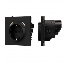 Розетка зк со шторками с USB тип А+А софт-тач черный оникс Arlight SCT-MUAA-SFPL-BK (250V, 16A) 054289(1)