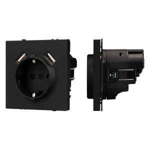 Розетка зк со шторками с USB тип А+А софт-тач черный оникс Arlight SCT-MUAA-SFPL-BK (250V, 16A) 054289(1)