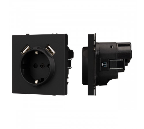 Розетка зк со шторками с USB тип А+А софт-тач черный оникс Arlight SCT-MUAA-SFPL-BK (250V, 16A) 054289(1)