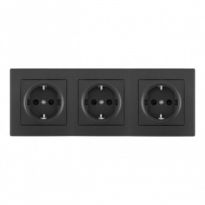 Розетка тройная (трехпостовая) с/з и шторками Arte Milano SET06-3-40-1x3 black