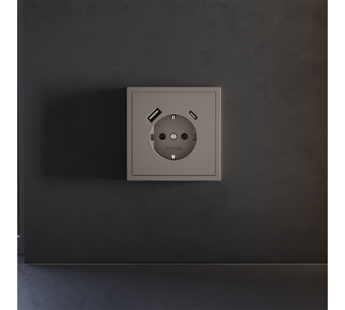 Накладка для розетки с заземлением и защитными шторками, с USB A+C Voltum S70 (капучино) VLS001014