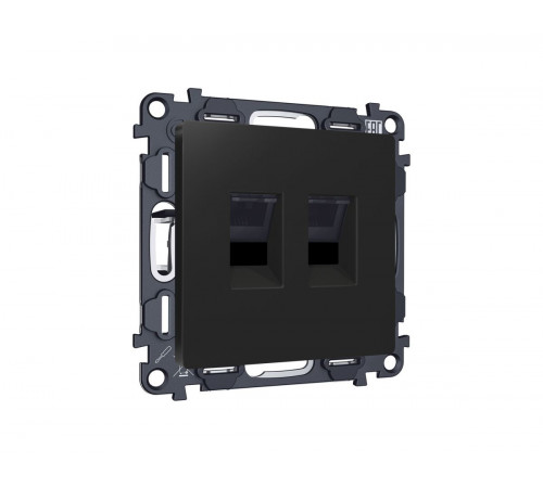 Комплект механизма компьютерной двойной розетки RJ-45 Ambrella Volt MA812110 (8P8C) CAT6 с автоматической защитной шторкой Alfa Черный матовый Quant Комплект механизма компьютерной двойной розетки RJ-45 Ambrella Volt MA812110 (8P8C) CAT6 с автоматической защитной шторкой Alfa Черный матовый Quant