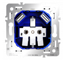 Механизм розетки с заземлением и защитными шторками 16А, с USB A+A Voltum S70 VLS0404M