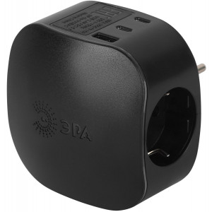 Разветвитель электрический ЭРА SP-3e-3USBAC-B на 3 розетки + 3 USB A+C с заземлением со шторками 16А черный Б0069082