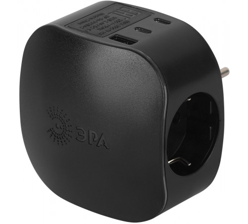 Разветвитель электрический ЭРА SP-3e-3USBAC-B на 3 розетки + 3 USB A+C с заземлением со шторками 16А черный Б0069082