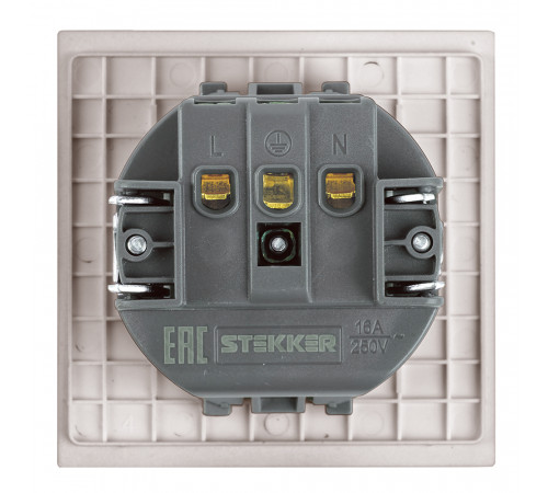 Розетка 1-местная с защитной шторкой с/з (механизм) Stekker Мия 250В 16А RST16-3110-08 пудровый жемчуг 50484