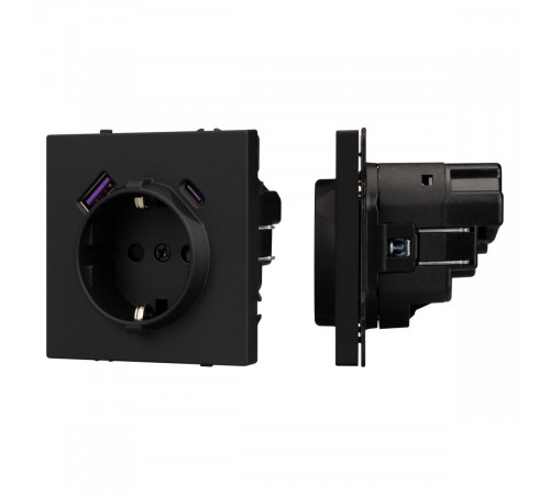 Розетка зк со шторками с USB тип А+С софт-тач черный оникс Arlight SCT-MUAC-SFPL-BK (250V, 16A) 054285(1)