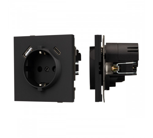 Механизм розетки с USB зарядкой Arlight SCT-TENDO-MUAC-SFPL-BK (230V, 16A) 054607