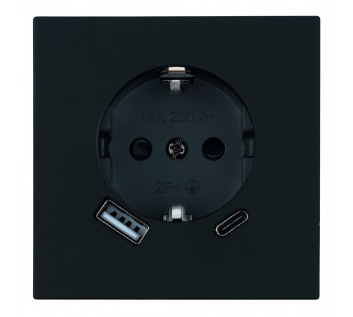 Розетка 1-местная з/ш с/з 16А + USB + Type C (механизм) Stekker Мия 250В 20W RST16-3119-05 черный бархат 50452