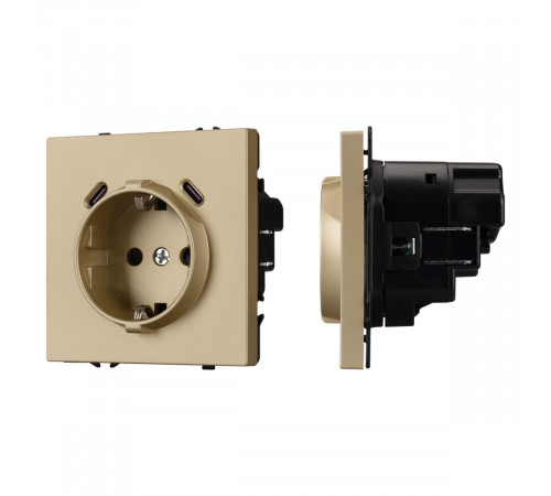 Розетка зк со шторками с USB тип C+С софт-тач золотой песок Arlight SCT-MUCC-SFPL-GD (250V, 16A) 061815(1)