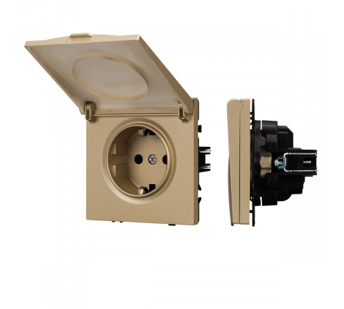 Розетка зк со шторками и крышкой софт-тач золотой песок Arlight SCT-MCP-SFPL-GD (250V, 16A) 054282(1)
