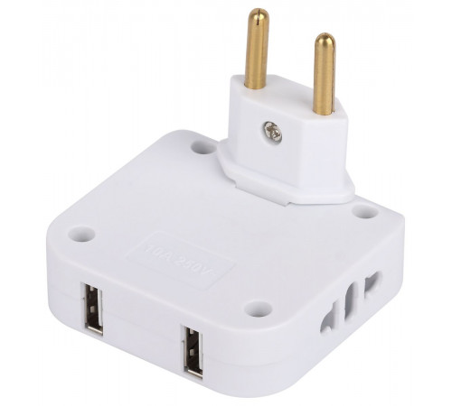 Разветвитель электрический Эра SPF-2-FL-USB поворотный на 2 розетки + 2USB 10А белый Б0069089