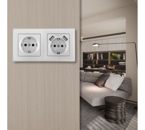 Розетка двойная (двухпостовая) c USB Arte Milano SET06-2-47-1-40-1 silver Розетка двойная (двухпостовая) c USB Arte Milano SET06-2-47-1-40-1 silver