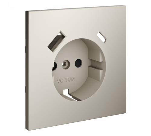 Накладка для розетки с заземлением и защитными шторками, с USB A+C Voltum S70 (кашемир) VLS001003