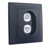 Розетка двойная компьютерная RJ45 скрытой установки IP20, черная 