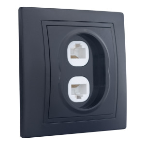 Розетка двойная компьютерная RJ45 скрытой установки IP20, черная 