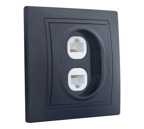 Розетка двойная компьютерная RJ45 скрытой установки IP20, черная 