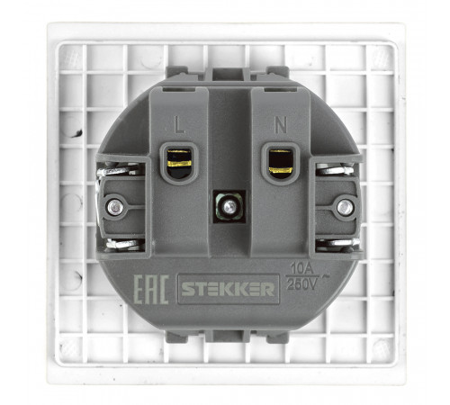 Розетка 1-местная с защитной шторкой (механизм) Stekker б/з Мия 250В 16А RST16-3109-01 белая магнолия 50439