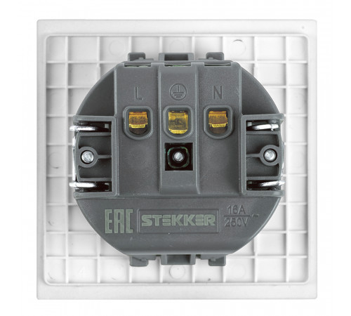 Розетка 1-местная с защитной шторкой с/з (механизм) Stekker Мия 250В 16А RST16-3110-01 белая магнолия 50440