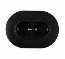 Круглая розетка двойная с/з и шторками Arte Milano SET08-double-40-2 black