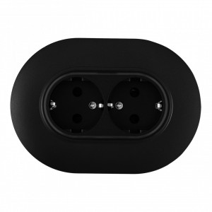 Круглая розетка двойная с/з и шторками Arte Milano SET08-double-40-2 black
