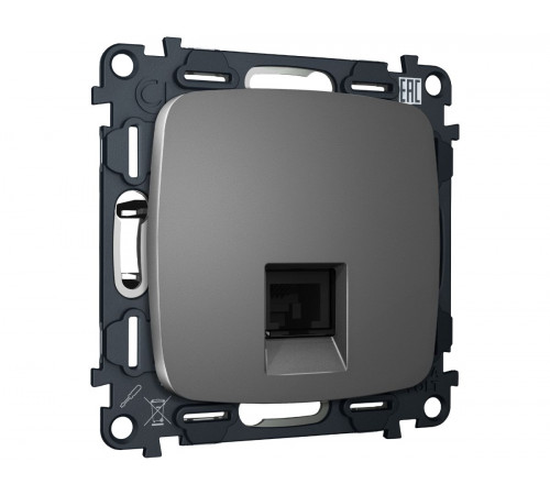 Комплект механизма компьютерной розетки Ambrella Volt RJ-45 (8P8C) CAT6A экранированной с автоматической защитной шторкой OMEGA MO662005 Антрацит серый QUANT (OP6620, VM185)