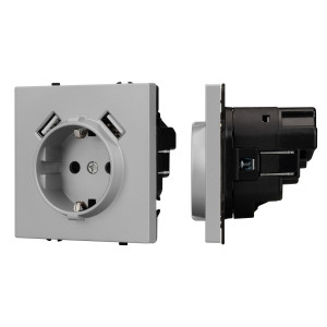 Розетка зк со шторками с USB тип А+А софт-тач никель Arlight SCT-MUAA-SFPL-IS (250V, 16A) 059443(1)