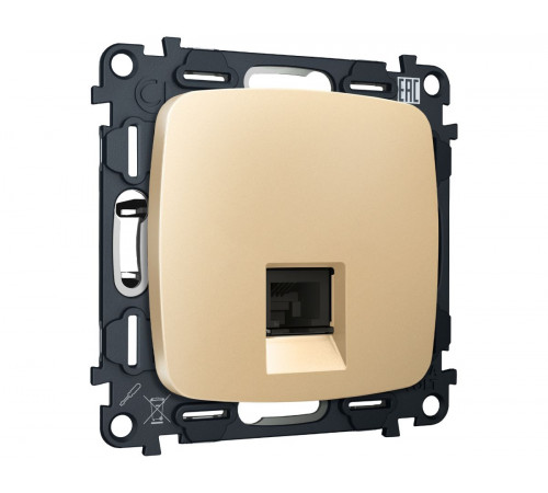 Комплект механизма компьютерной розетки Ambrella Volt RJ-45 (8P8C) CAT6A экранированной с автоматической защитной шторкой OMEGA MO612005 Шампань QUANT (OP6120, VM185)