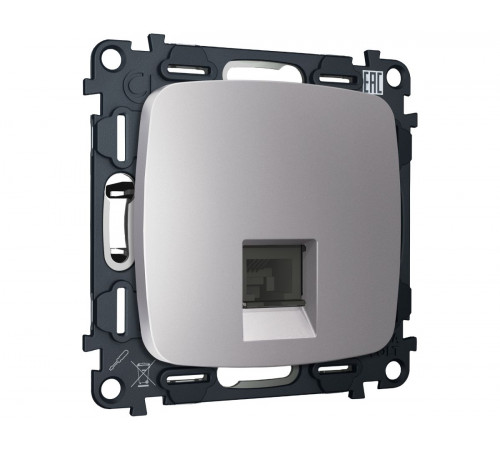 Комплект механизма компьютерной розетки Ambrella Volt RJ-45 (8P8C) CAT6A экранированной с автоматической защитной шторкой OMEGA MO512005 Сталь матовый QUANT (OP5120, VM185)