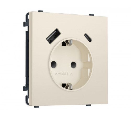 Комплект механизма электрической розетки SIGMA Бежевый матовый 2USB A+C 20W Ambrella Volt MS330010 (SP3300, PR160)