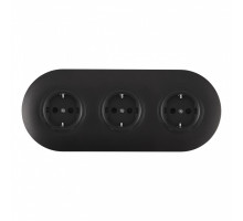 Круглая розетка тройная (трехпостовая) с/з и шторками Arte Milano SET08-3-40-1x3 black