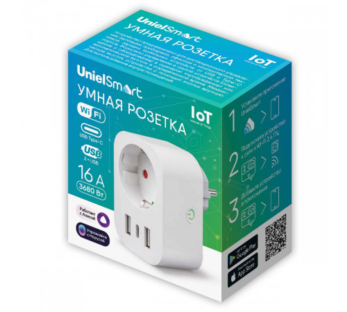Умная розетка Uniel USH-A103 1G/UC/WF WHITE UL-00011389