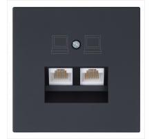 Интернет-розетка RJ45 двойная с накладкой, цвет Черный матовый (soft touch) Jasmart FD6106PBM