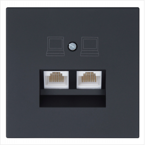 Интернет-розетка RJ45 двойная с накладкой, цвет Черный матовый (soft touch) Jasmart FD6106PBM