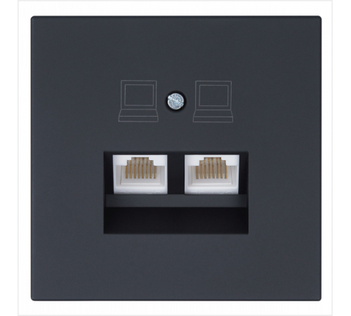 Интернет-розетка RJ45 двойная с накладкой, цвет Черный матовый (soft touch) Jasmart FD6106PBM