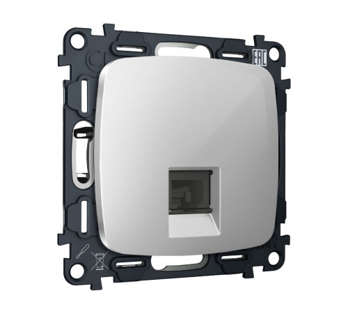 Комплект механизма компьютерной розетки Ambrella Volt RJ-45 (8P8C) CAT6A экранированной с автоматической защитной шторкой OMEGA MO412005 Серебро глянец QUANT (OP4120, VM185)