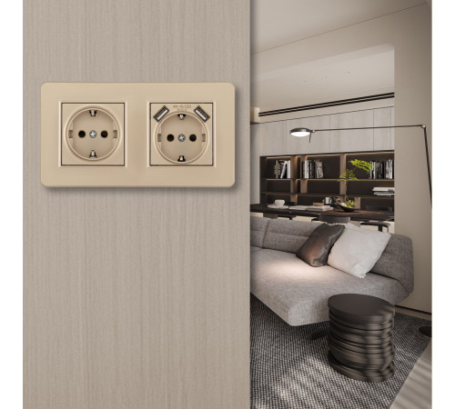 Розетка двойная (двухпостовая) с/з и шторками + USB Arte Milano SET16-2-47-1-40-1 shampan Розетка двойная (двухпостовая) с/з и шторками + USB Arte Milano SET16-2-47-1-40-1 shampan