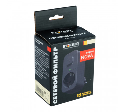 Сетевой фильтр 1-местный Stekker 220В 16А с выключателем Nova HM81-11-2 50691