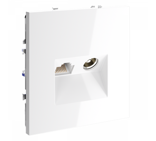 Розетка телевизионная встраиваемая Voltum S70 TV+RJ45 кат. 6, (белый глянцевый) VLS060701