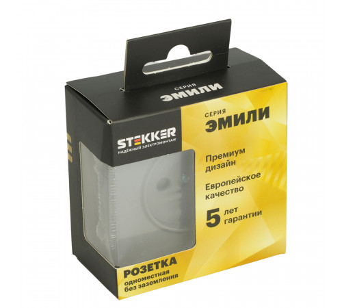 Розетка 1-местная с з/ш б/з (механизм) СЗК Stekker Эмили 250В 16А RST16-5109-10ZK платиново-серый soft touch 50242